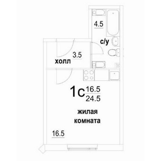 1-комнатная студия 24.5 кв.м. в Звенигороде