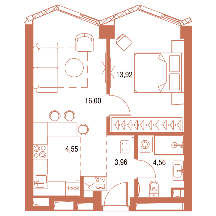 1-комнатная квартира 42.99 кв.м. в Савёловском