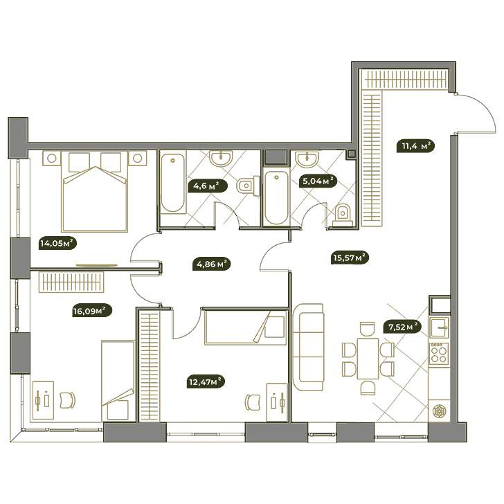 4-комнатная квартира 92.20 кв.м. в Раменках