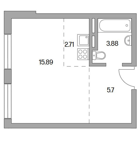 1-комнатная студия 28.18 кв.м. в Красногорске