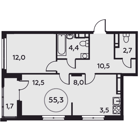 3-комнатная квартира 55.20 кв.м. в Сосенском