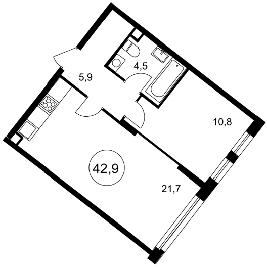 1-комнатная квартира 42.90 кв.м. в Можайском