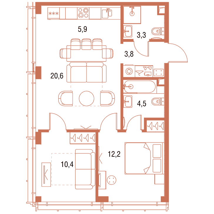 2-комнатная квартира 60.75 кв.м. в Савёловском