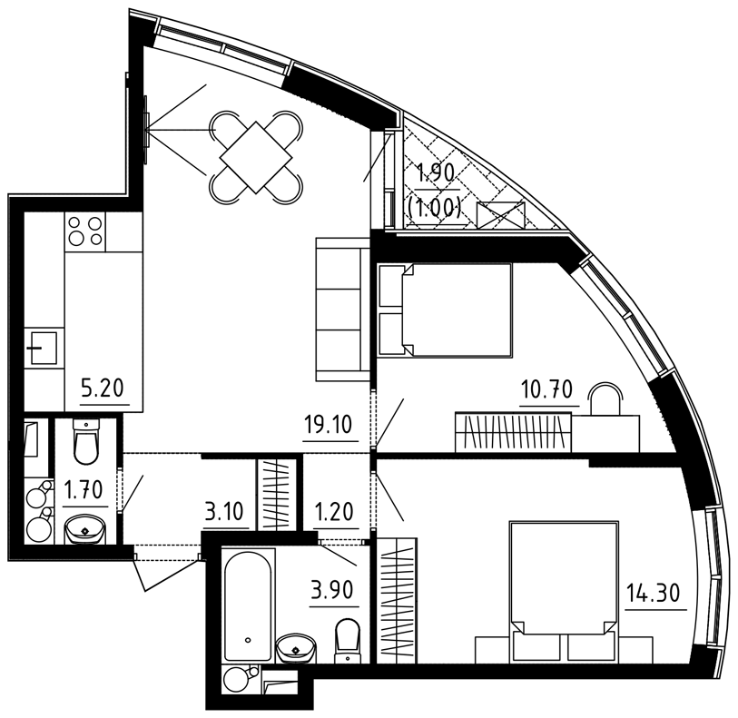 3-комнатная квартира 60.20 кв.м. в Десеновском