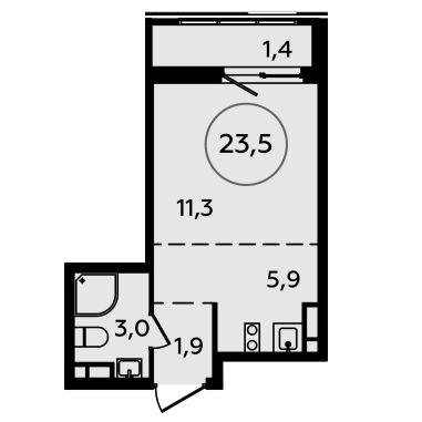 1-комнатная квартира 23.50 кв.м. в Сосенском