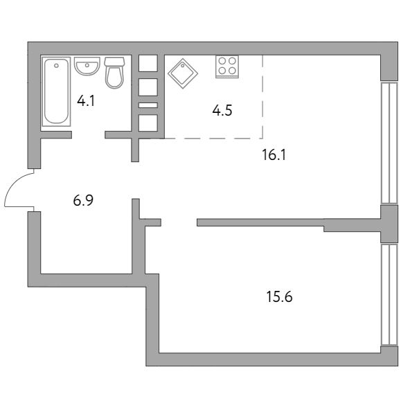 2-комнатная квартира 47.20 кв.м. в Гранитном