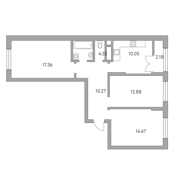 3-комнатная квартира 71.96 кв.м. в Балашихе