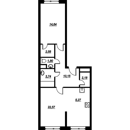 2-комнатная квартира 63.00 кв.м. в Люблино