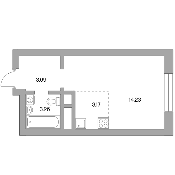 1-комнатная студия 24.35 кв.м. в Красногорске