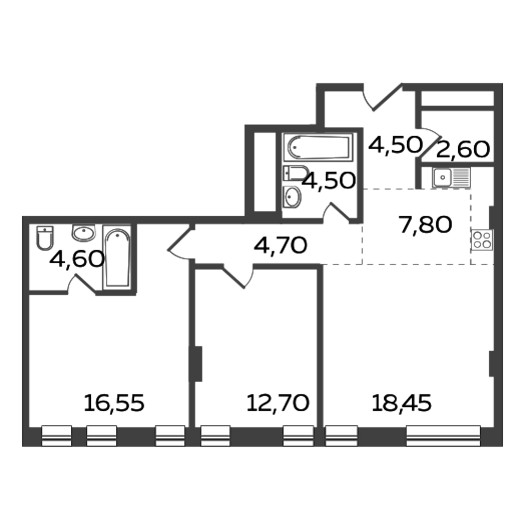 3-комнатная квартира 76.40 кв.м. в Люберцах