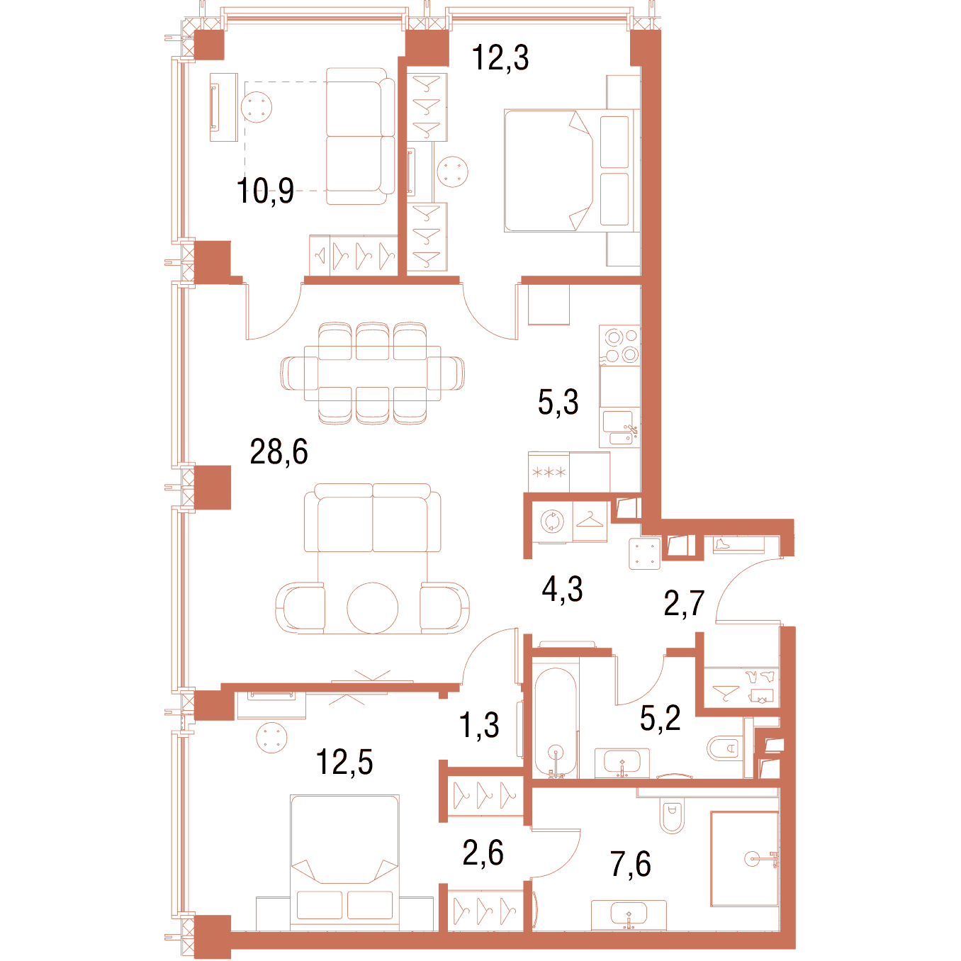 3-комнатная квартира 93.13 кв.м. в Савёловском