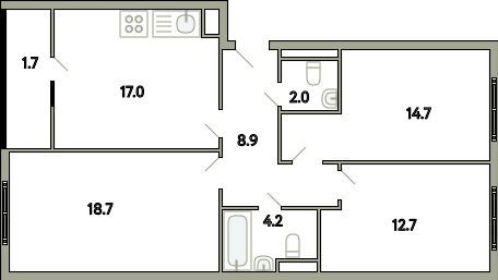 3-комнатная квартира 80.80 кв.м. в Молоково