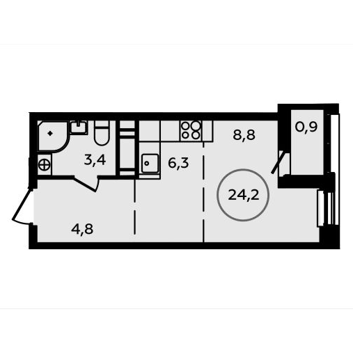 1-комнатная квартира 24.20 кв.м. в Сосенском