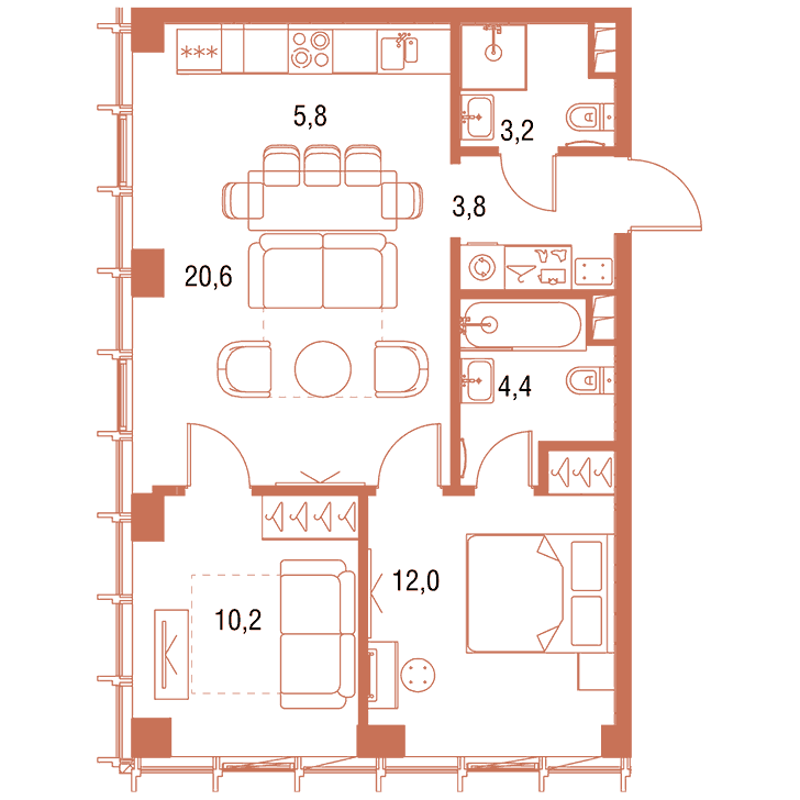 2-комнатная квартира 59.97 кв.м. в Савёловском