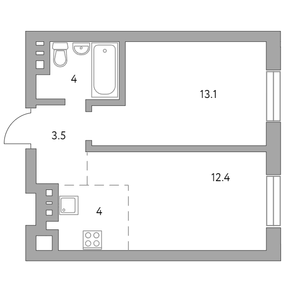 2-комнатная квартира 37.00 кв.м. в Болшеве