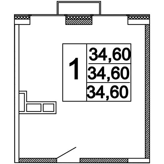 1-комнатная квартира 34.60 кв.м. в Останкинском