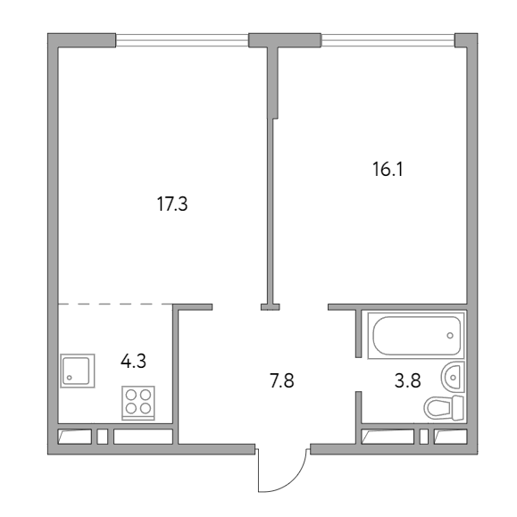 2-комнатная квартира 49.30 кв.м. в Гранитном