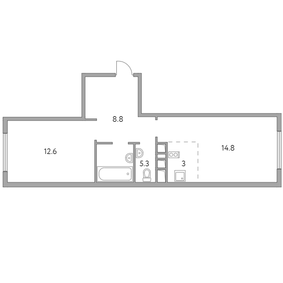 2-комнатная квартира 44.50 кв.м. в Гранитном