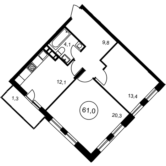 2-комнатная квартира 61.00 кв.м. в Можайском