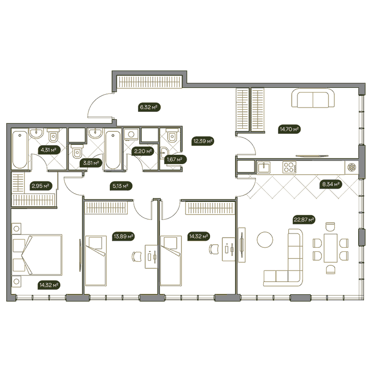 5-комнатная квартира 125.90 кв.м. в Раменках