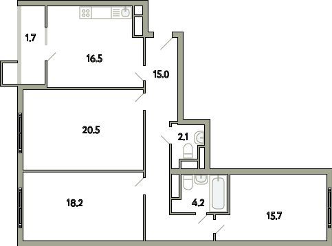 3-комнатная квартира 95.20 кв.м. в Молоково