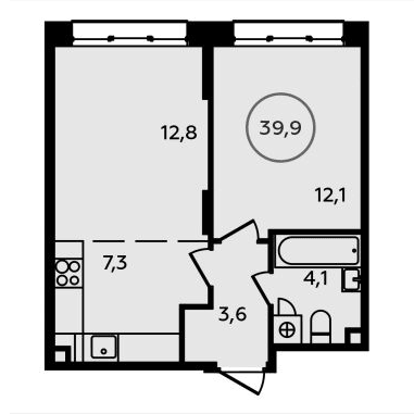 2-комнатная квартира 39.90 кв.м. в Сосенском
