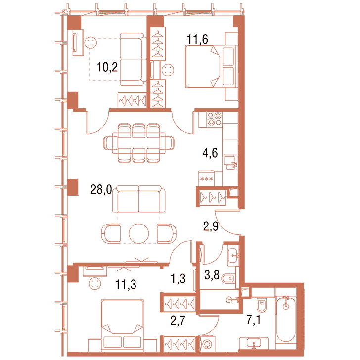 3-комнатная квартира 83.28 кв.м. в Савёловском