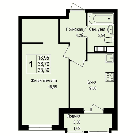 2-комнатная квартира 62.00 кв.м. в Борисовке