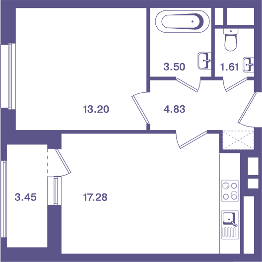 1-комнатная квартира 42.20 кв.м. в Лосиноостровском