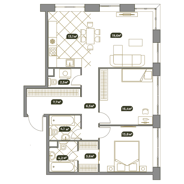 3-комнатная квартира 92.00 кв.м. в Раменках