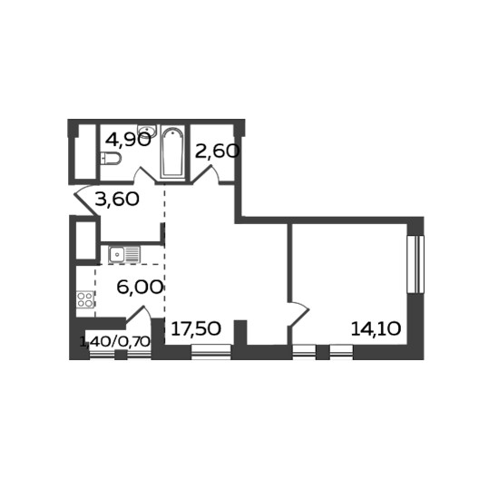 2-комнатная квартира 49.40 кв.м. в Люберцах