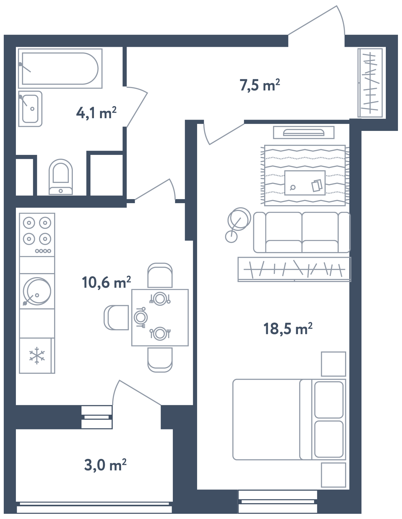 1-комнатная квартира 42.30 кв.м. в Лианозово