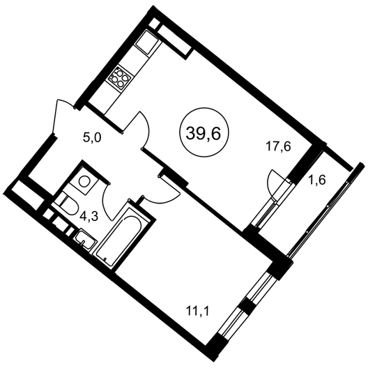 1-комнатная квартира 39.60 кв.м. в Можайском