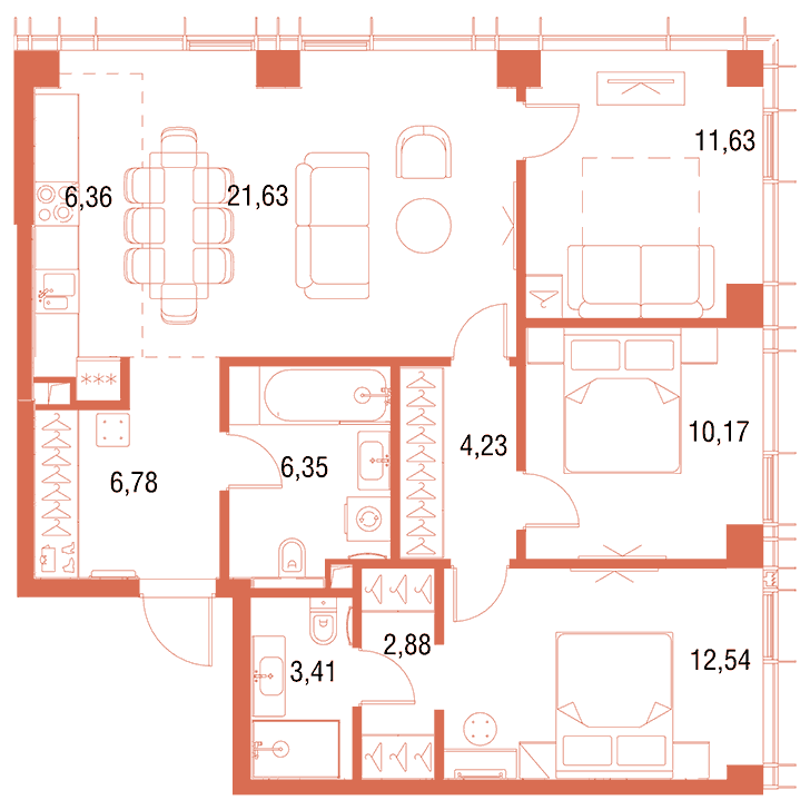 3-комнатная квартира 85.98 кв.м. в Савёловском