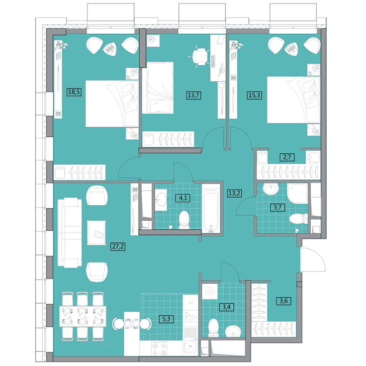 4-комнатная квартира 111.50 кв.м. в Очаково-Матвеевском