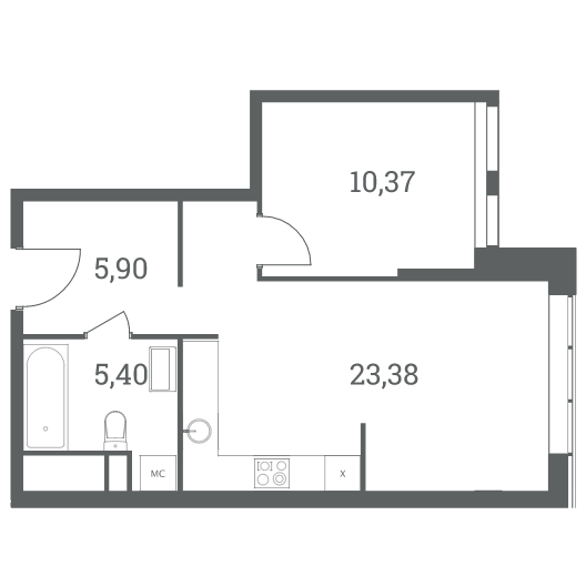 1-комнатная квартира 45.05 кв.м. в Пресненском