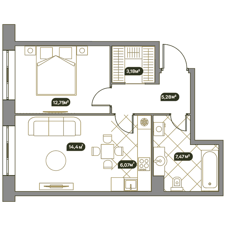 2-комнатная квартира 49.30 кв.м. в Раменках