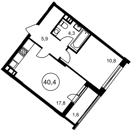 1-комнатная квартира 40.40 кв.м. в Можайском