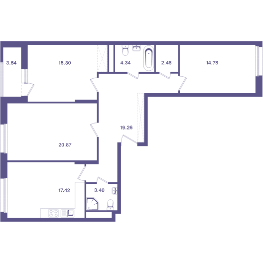 3-комнатная квартира 101.20 кв.м. в Лосиноостровском