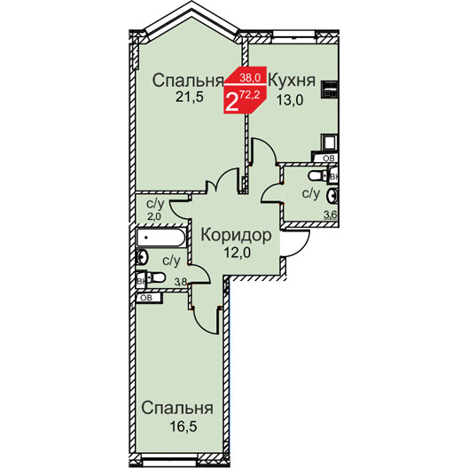 2-комнатная квартира 72.20 кв.м. в Десеновском