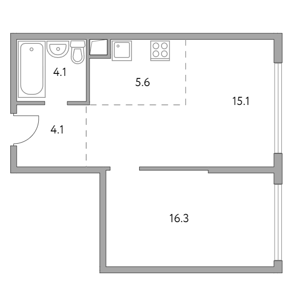 2-комнатная квартира 45.20 кв.м. в Гранитном