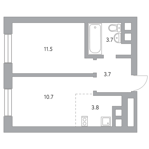 2-комнатная квартира 33.40 кв.м. в Гранитном