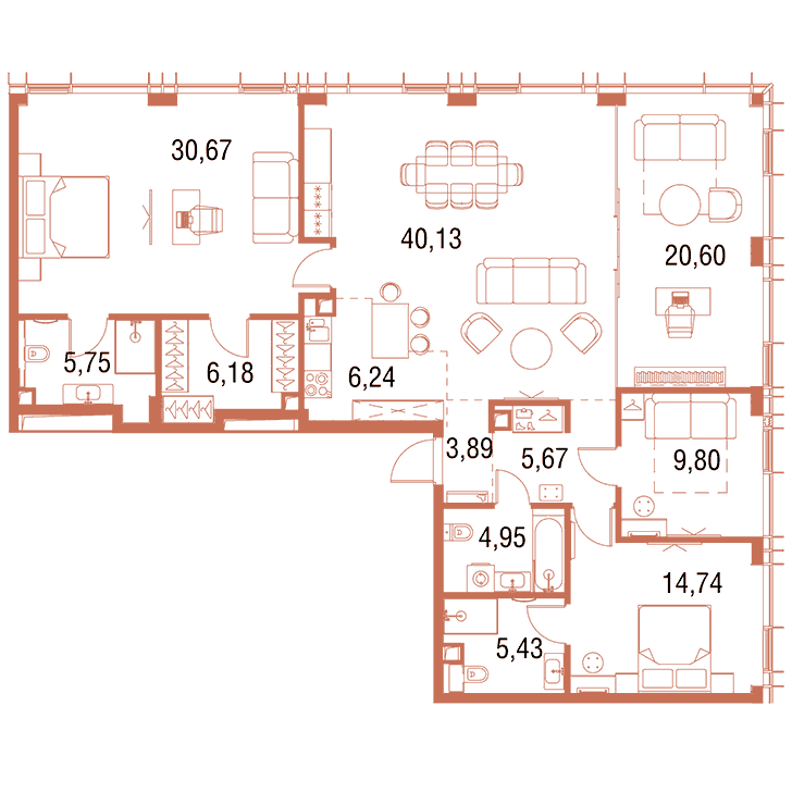 3-комнатная квартира 154.10 кв.м. в Савёловском