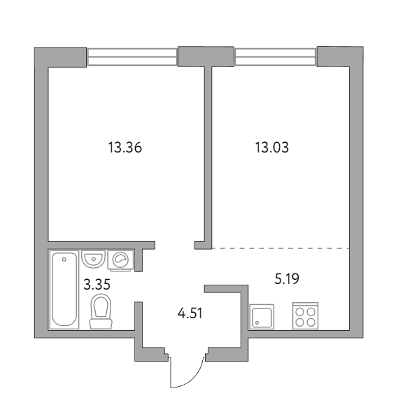 2-комнатная квартира 39.44 кв.м. в Красногорске