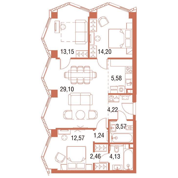 3-комнатная квартира 90.22 кв.м. в Савёловском