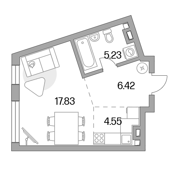 1-комнатная студия 34.03 кв.м. в Западном Дегунине