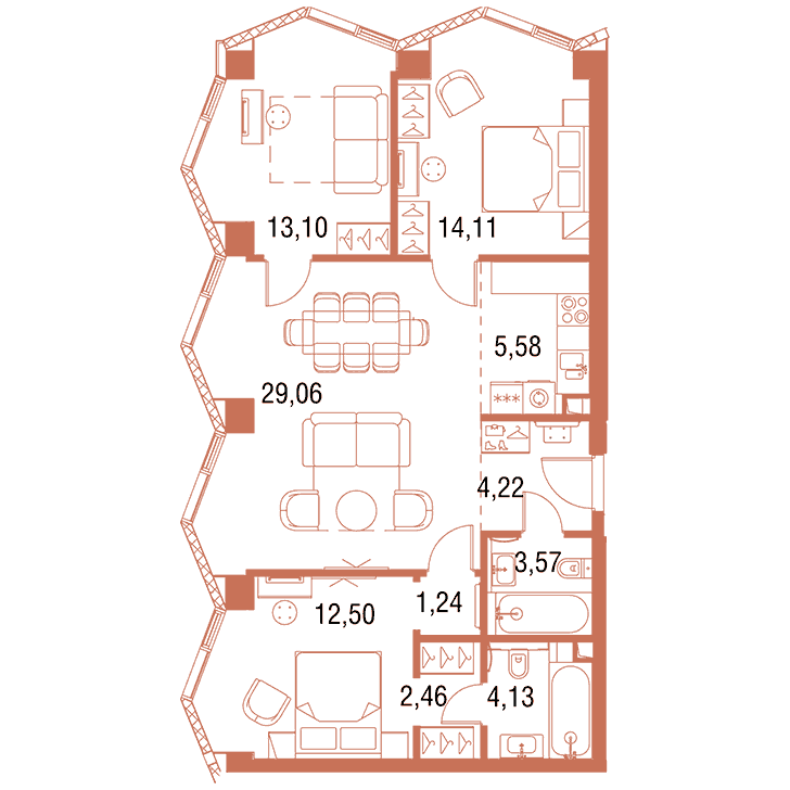 3-комнатная квартира 89.97 кв.м. в Савёловском