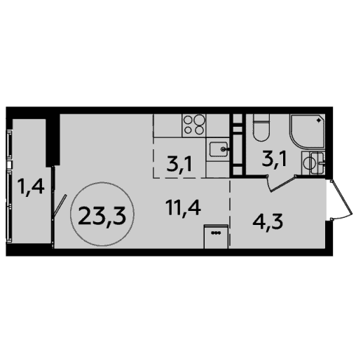 1-комнатная студия 23.30 кв.м. в Южном Бутово