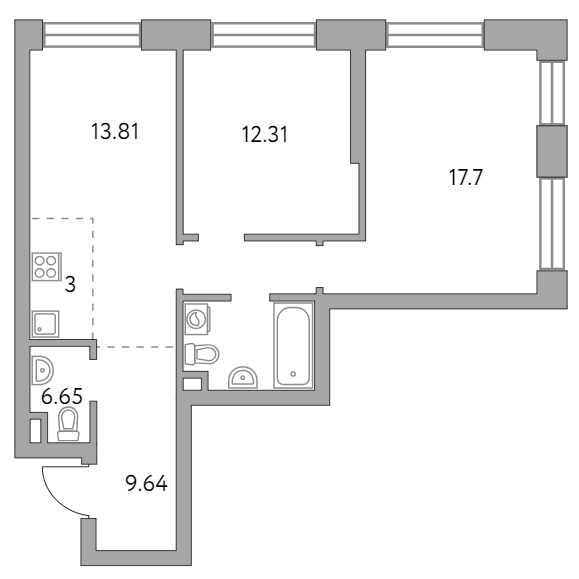 3-комнатная квартира 63.11 кв.м. в Замоскворечье