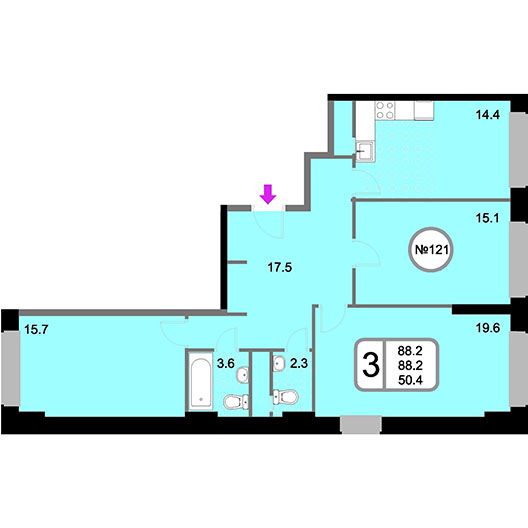 3-комнатная квартира 88.20 кв.м. в Хорошево-Мневниках